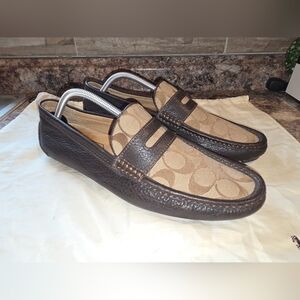 Coach Men’s Neal Signature C Jacquard Leather Driving Loafers Brown Size 9.5